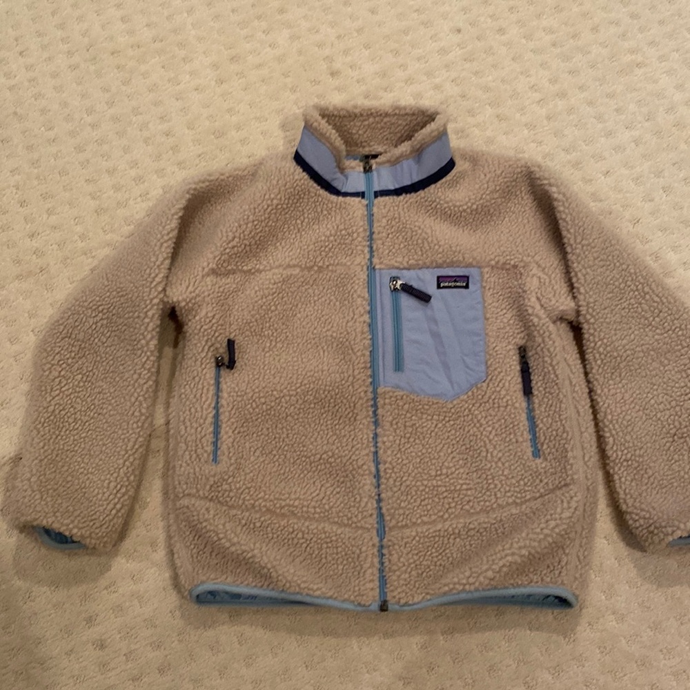 Patagonia Kids Beige and Light Blue Fleece Jacket